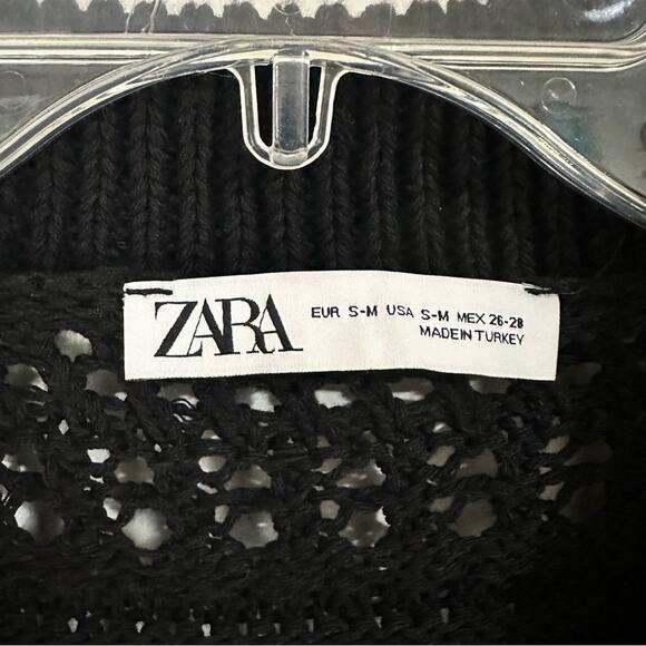 Zara Black Open Knit Polo Cardigan Sweater Short Sleeve Button Down V Neck S/M - Picture 4 of 11